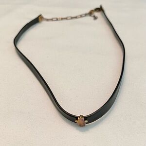 JENNIFER ZEUNER JEWELRY Black Leather Cord Choker Rose Gold Hamsa Charm